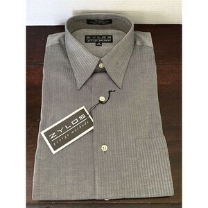 Zylos George Machado Mens Black & Gray Herringbone Button Up Shirt 15 32/33